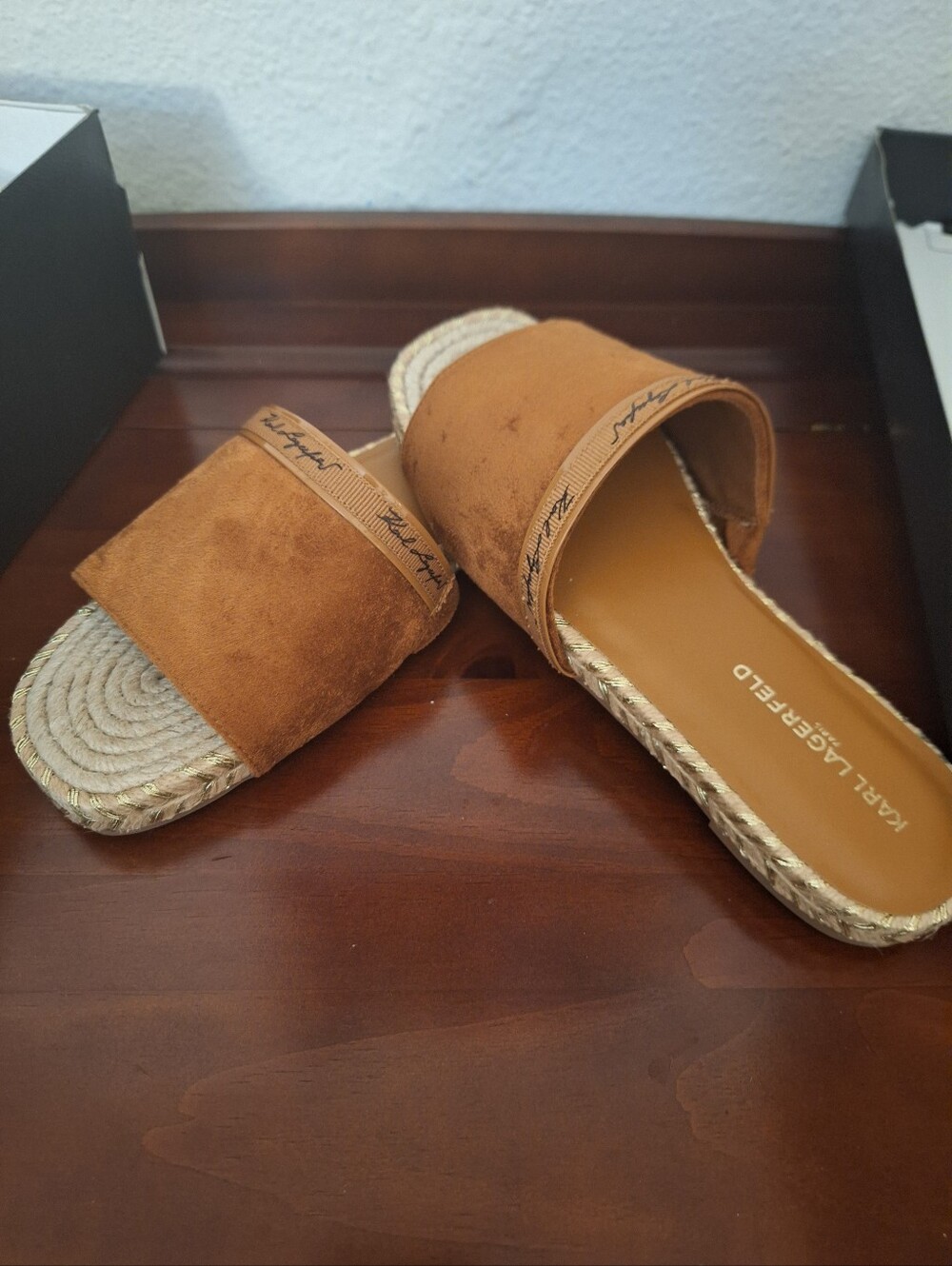 Karl Lagerfeld Brown Suede Espadrille Slide Sandals Size 8